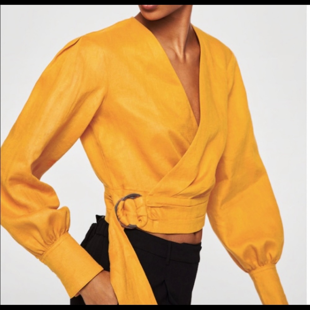 Mango linen wrap top size small
